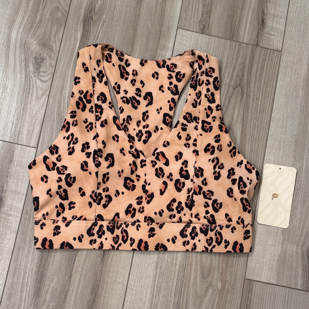 Fabletics Leopard Print On The Go Sports Bra - Large